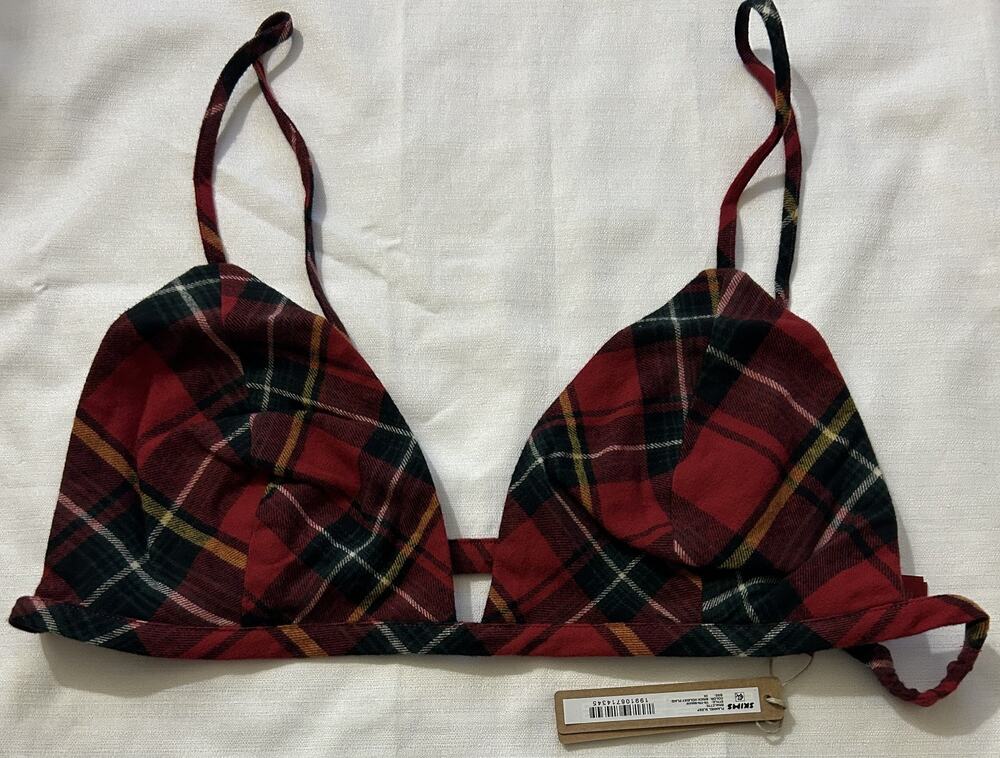 Skims NWT Flannel Sleep Bralette Brick Holiday Plaid Size XXL